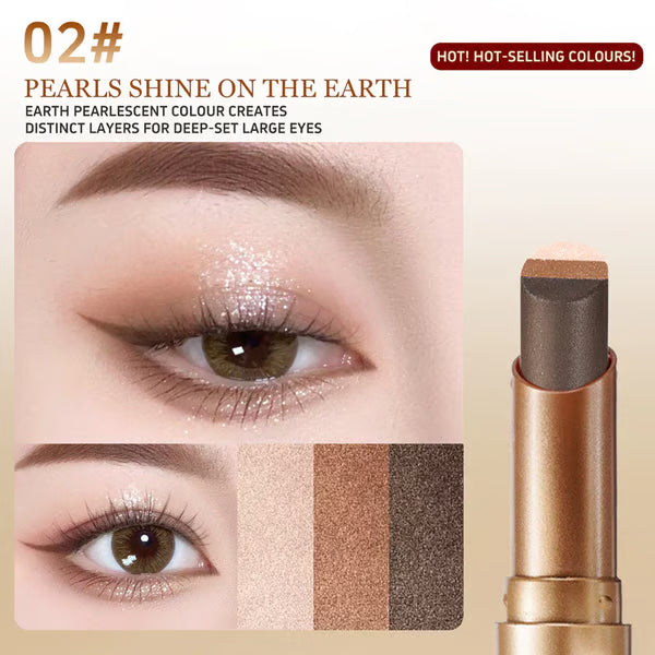 3 Color Eyeshadow Stick Pen Pearlescent Glitter Waterproof Eyeshadow Pen Gradient Eyeshadow Stick High Pigment Long Lasting