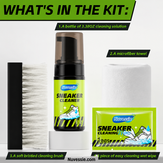 Nuvessie Shoe Care Kit (1 set): Shoe cleaning and care kit including dry cleaner, stain removal wipes, basketball shoe cleaner, and dedicated brushes