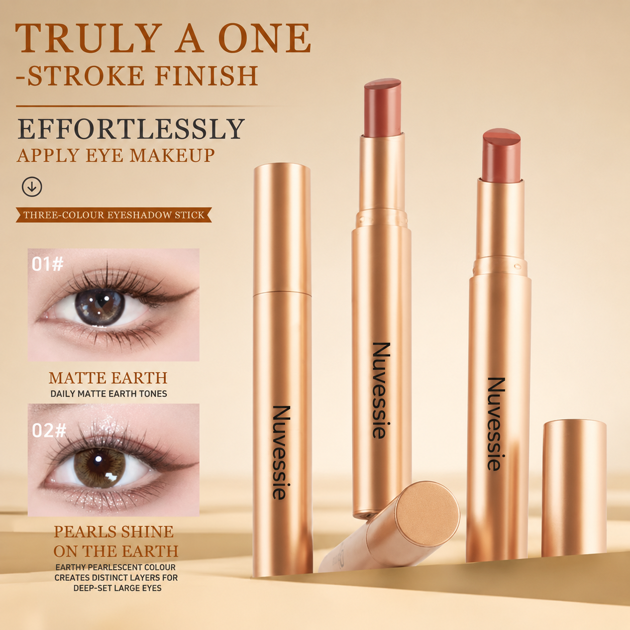 3 Color Eyeshadow Stick Pen Pearlescent Glitter Waterproof Eyeshadow Pen Gradient Eyeshadow Stick High Pigment Long Lasting