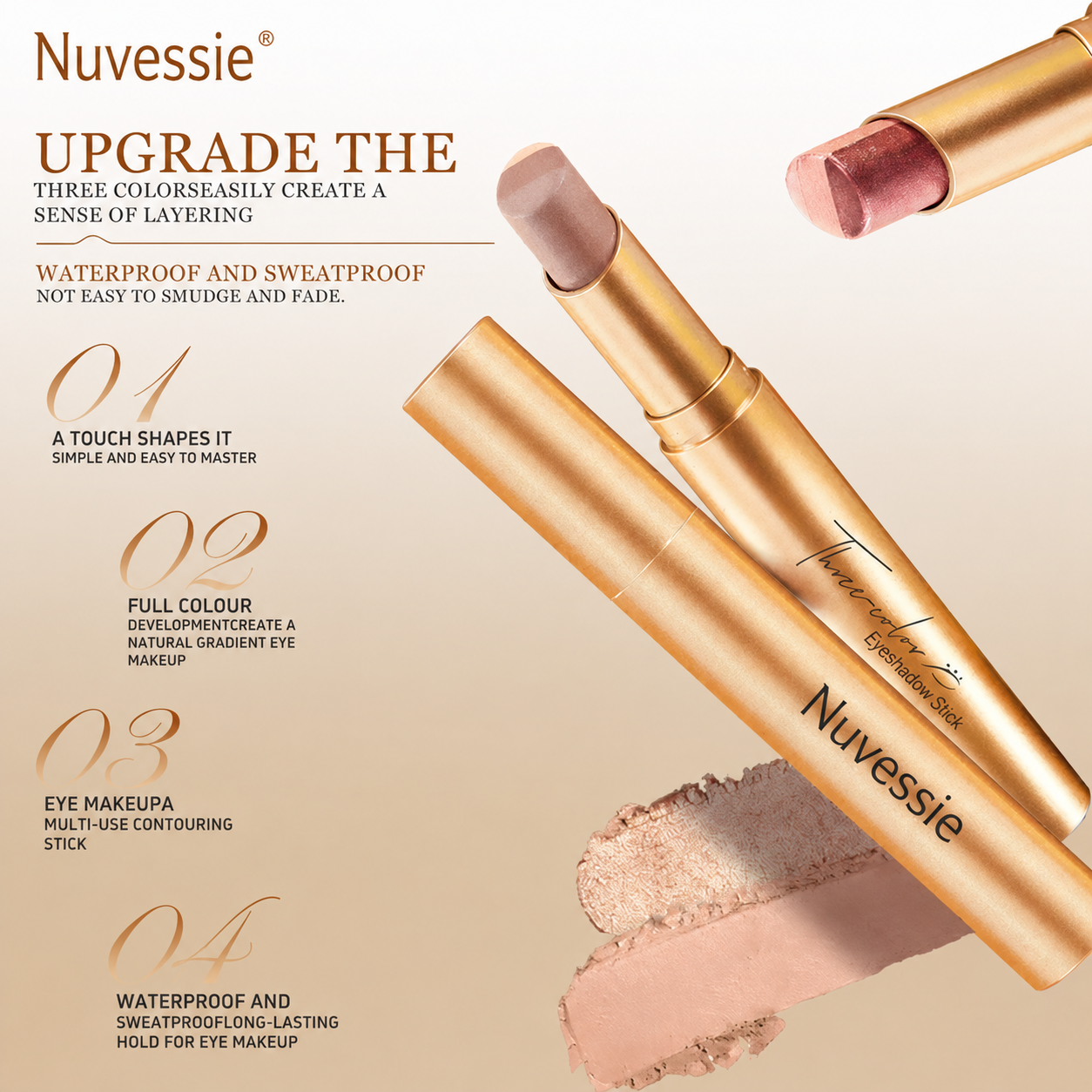 3 Color Eyeshadow Stick Pen Pearlescent Glitter Waterproof Eyeshadow Pen Gradient Eyeshadow Stick High Pigment Long Lasting