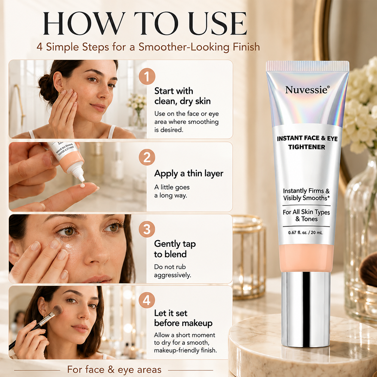 Nuvessie Instant Face Tightener – Visible Smoothing in 60 Seconds, Progressive Results in 18 Days
