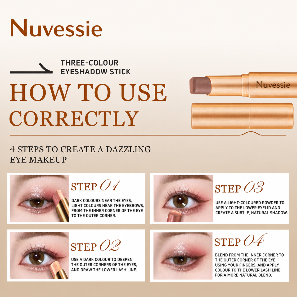 3 Color Eyeshadow Stick Pen Pearlescent Glitter Waterproof Eyeshadow Pen Gradient Eyeshadow Stick High Pigment Long Lasting