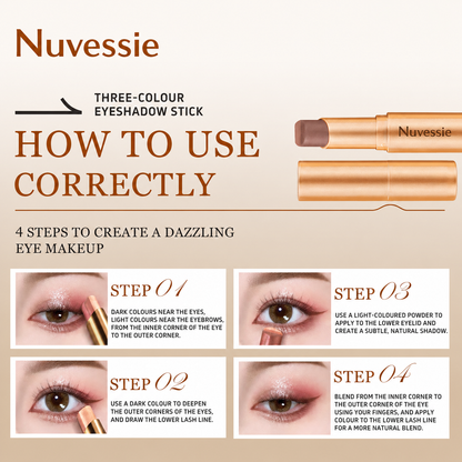 3 Color Eyeshadow Stick Pen Pearlescent Glitter Waterproof Eyeshadow Pen Gradient Eyeshadow Stick High Pigment Long Lasting