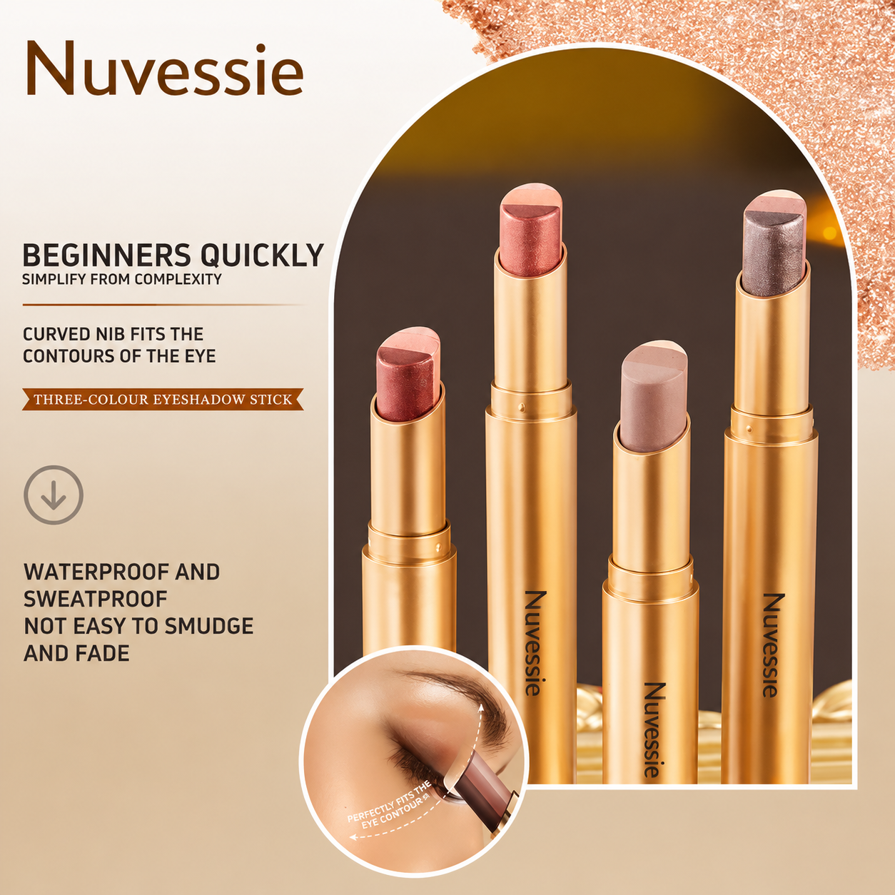 3 Color Eyeshadow Stick Pen Pearlescent Glitter Waterproof Eyeshadow Pen Gradient Eyeshadow Stick High Pigment Long Lasting